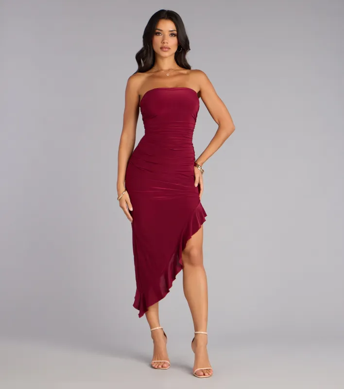 Caught Your Eye Strapless Midi Dress sold by Windsor