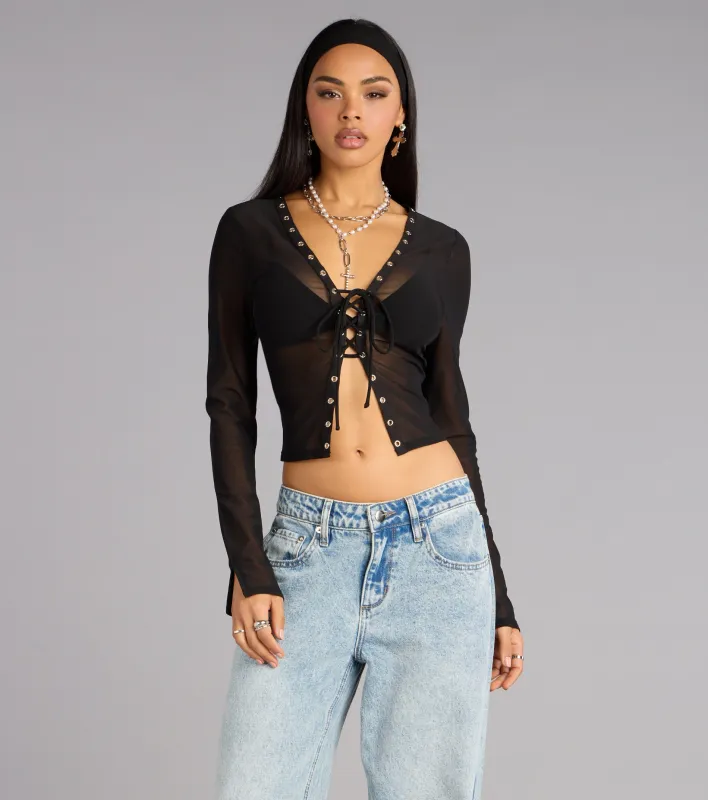Cool Intentions Lace-Up Top sold by Windsor