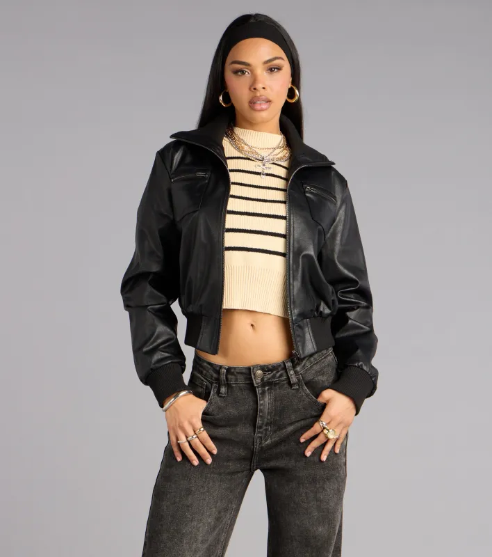 Cool Intentions Faux Leather Bomber Jacket sold by Windsor