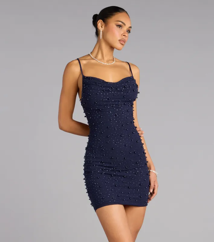 Vienna Rhinestone Pearl Mesh Mini Dress sold by Windsor
