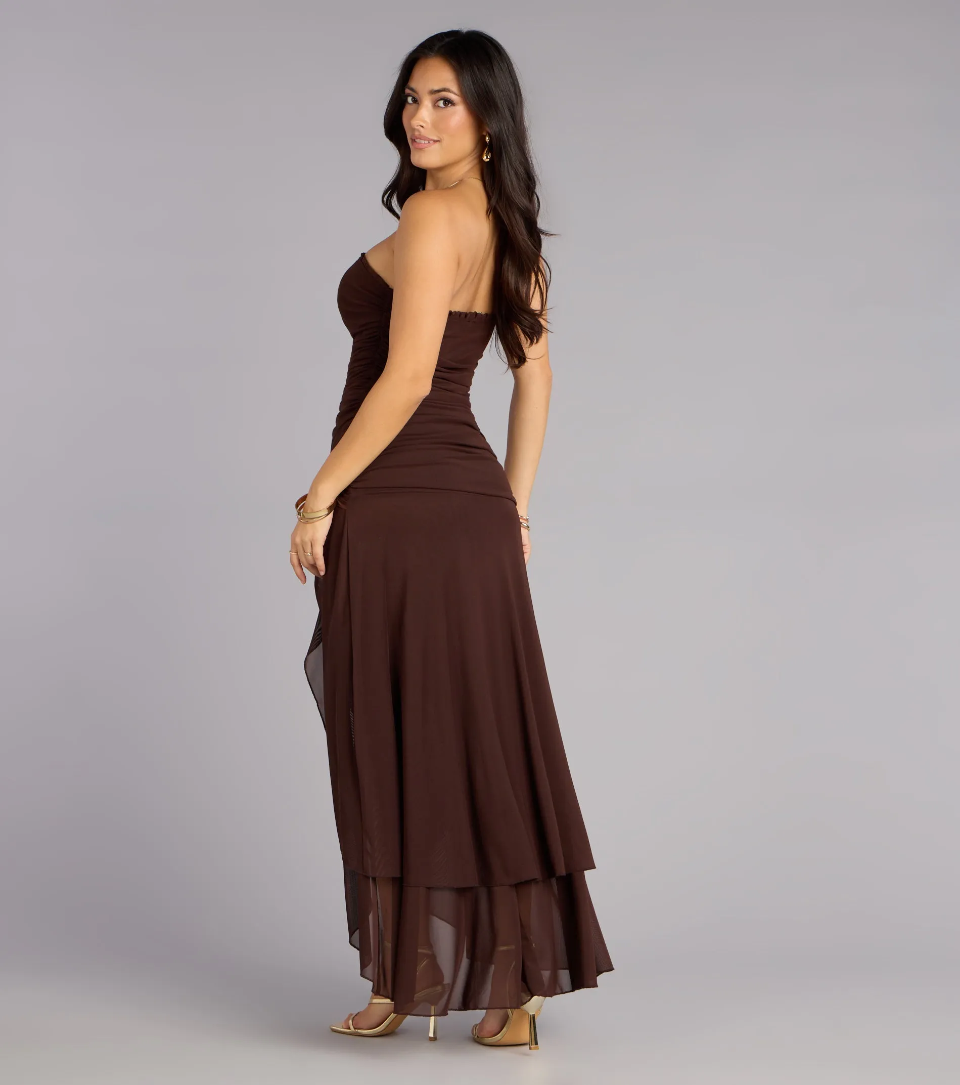 Chic Drama Strapless High Slit Ruffle Maxi Dress sold by Windsor product image thumbnail 2