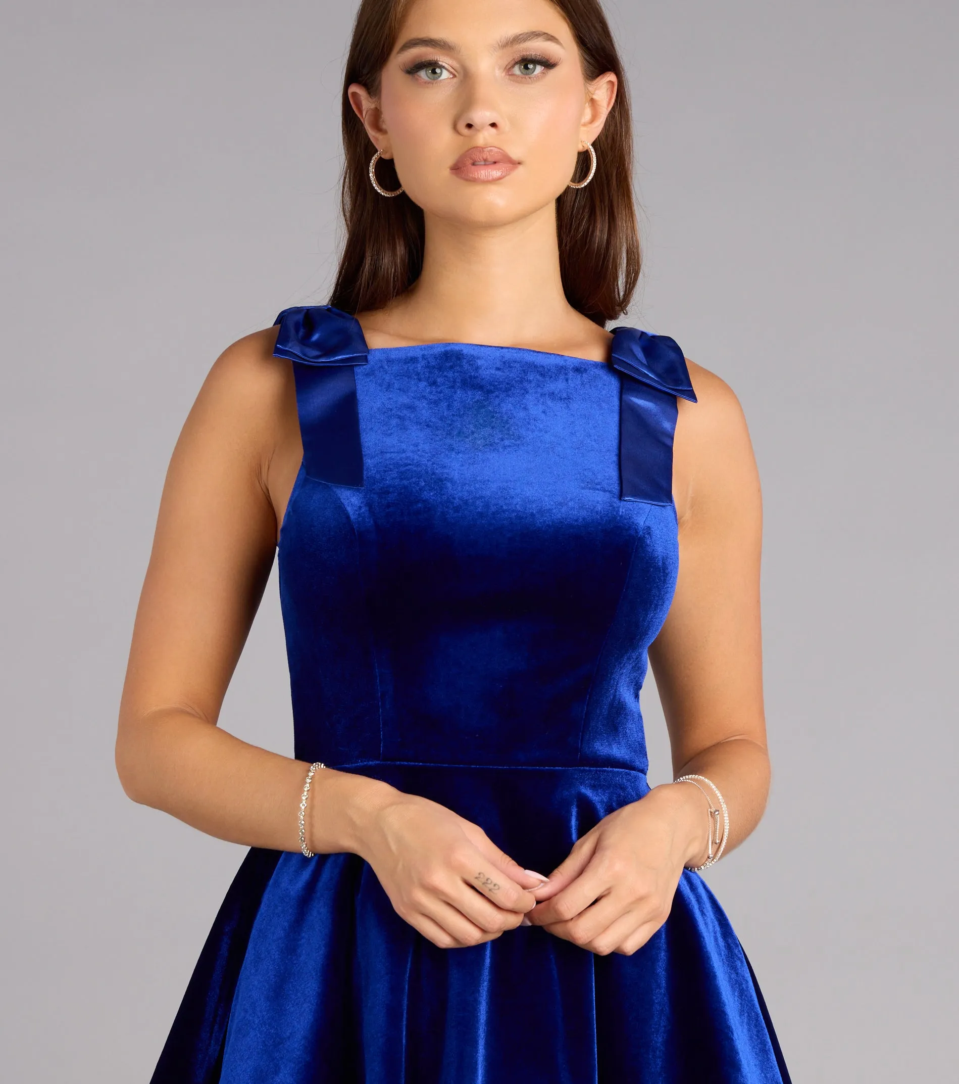 Corrine Velvet Bow Strap Skater Dress sold by Windsor product image thumbnail 4