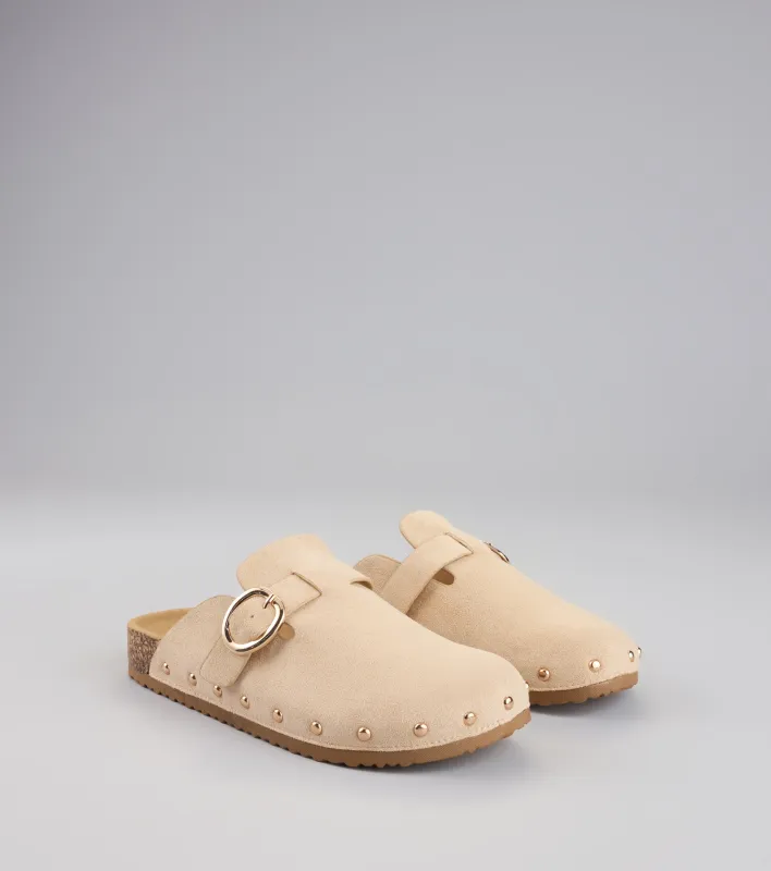 Weekend Ease Faux Suede Studded Clogs sold by Windsor