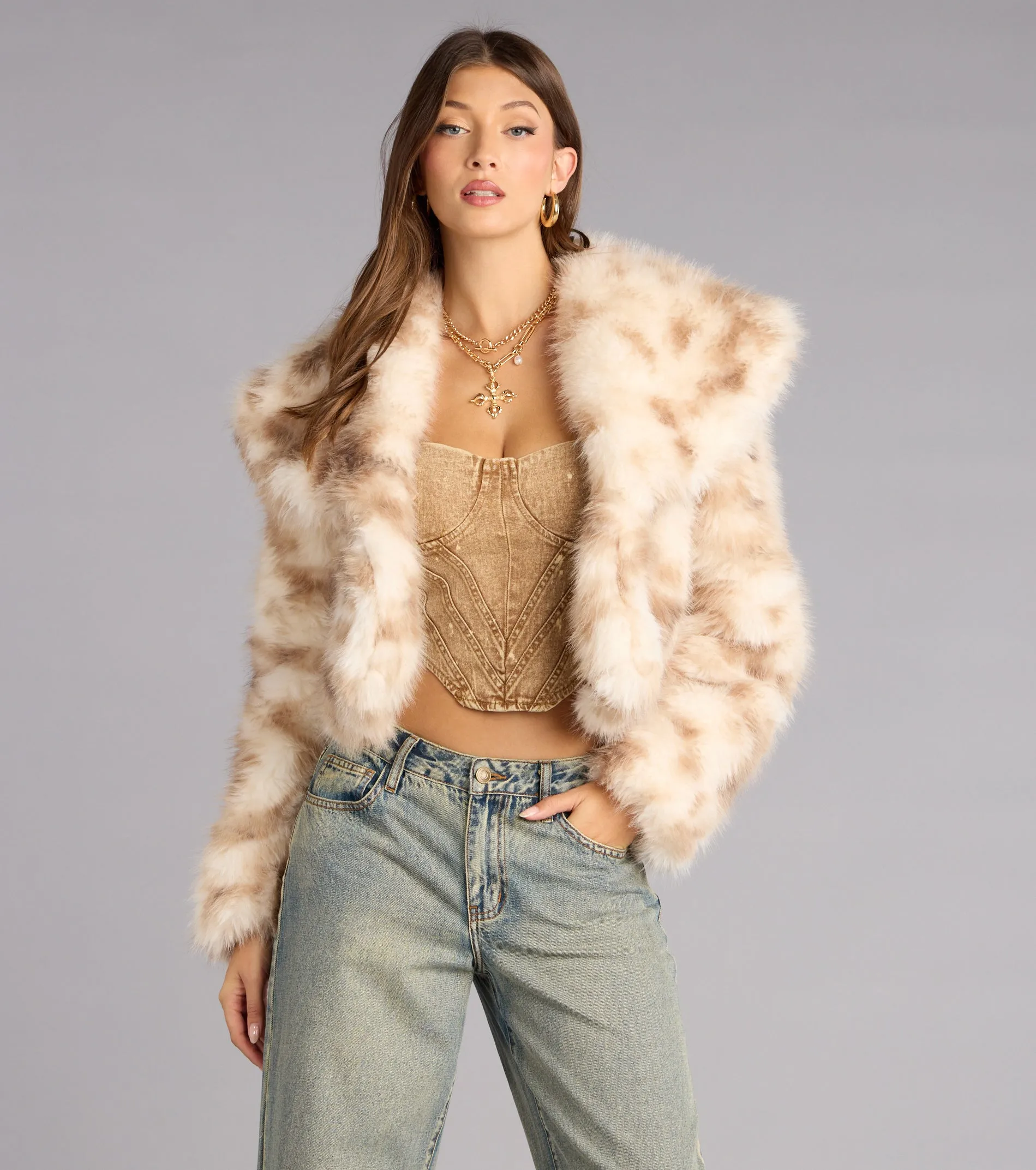 Winter Chic Faux Fur Cropped Coat sold by Windsor product image thumbnail 2