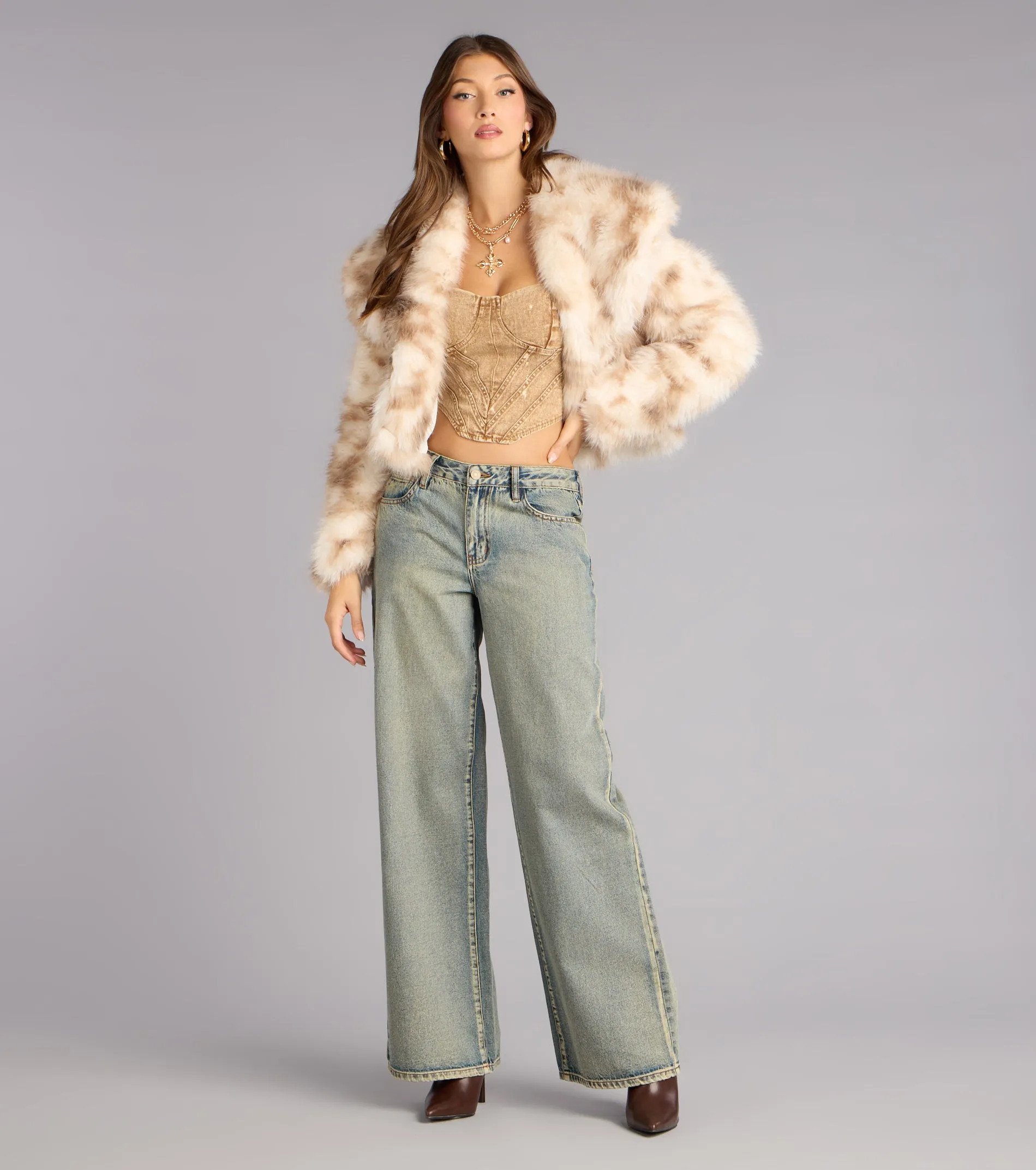 Winter Chic Faux Fur Cropped Coat sold by Windsor product image thumbnail 4