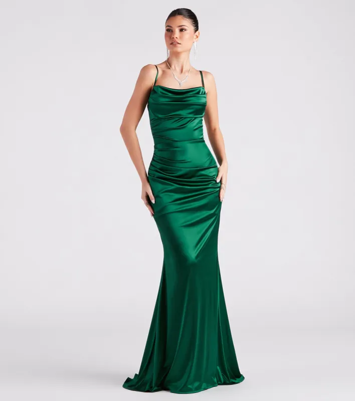 Marley Formal Satin Cowl Neck Mermaid Dress sold by Windsor
