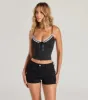 Perfect Twist Lace Bow V-Neck Crop Top sold by Windsor
