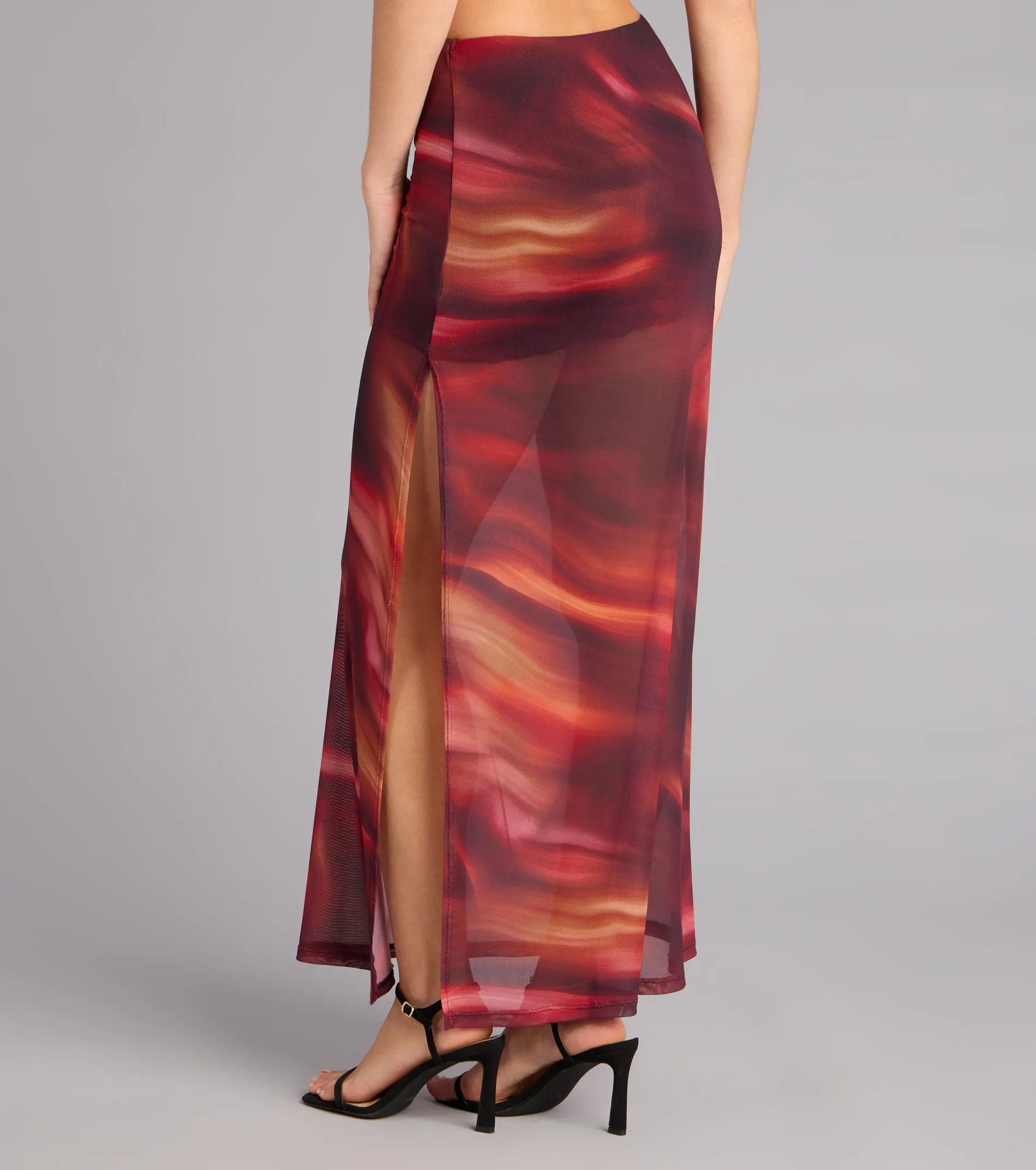 Sunset Glow Abstract Print Mesh Maxi Skirt sold by Windsor product image thumbnail 3