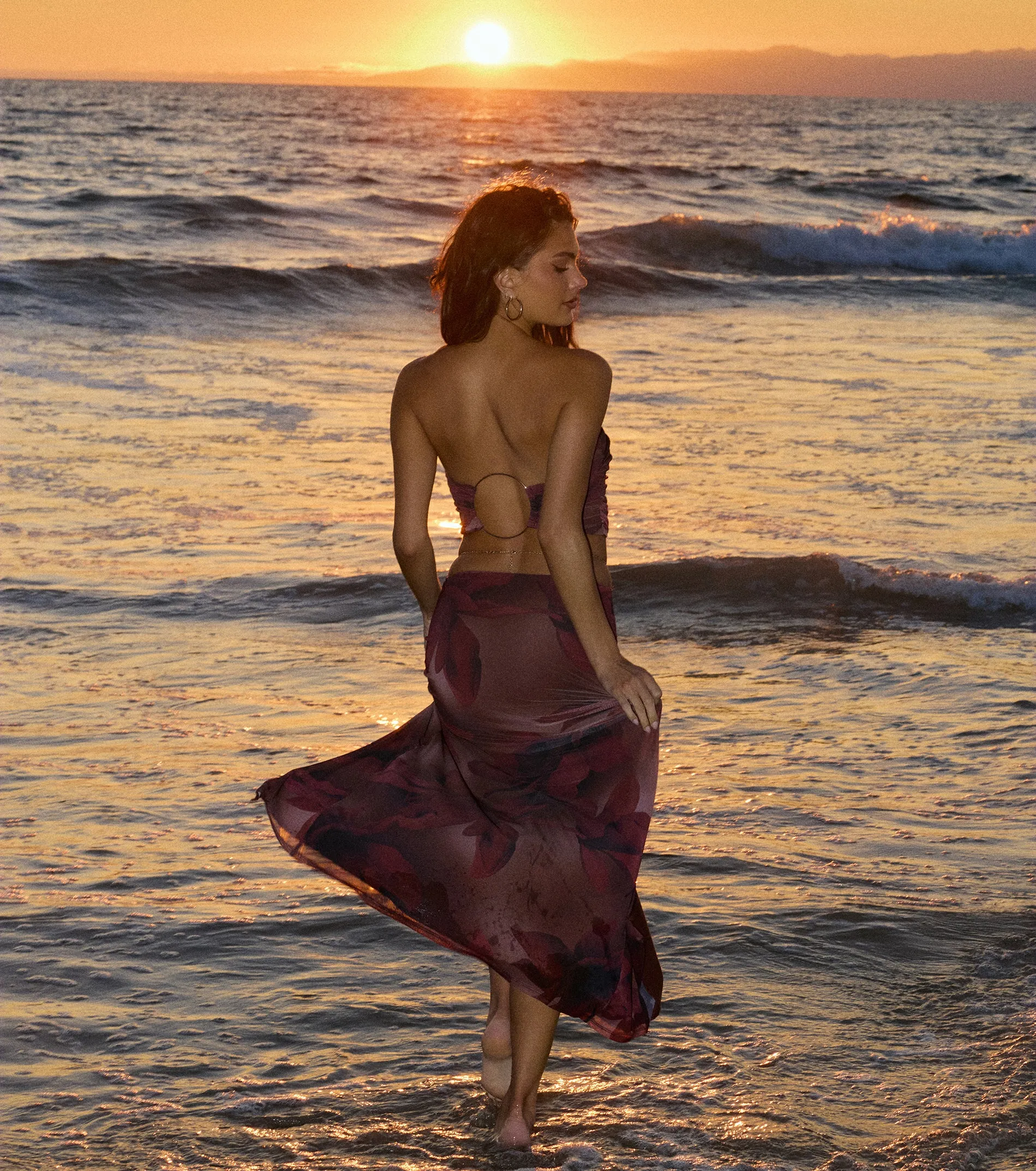 Sunset Glow Abstract Print Mesh Maxi Skirt sold by Windsor