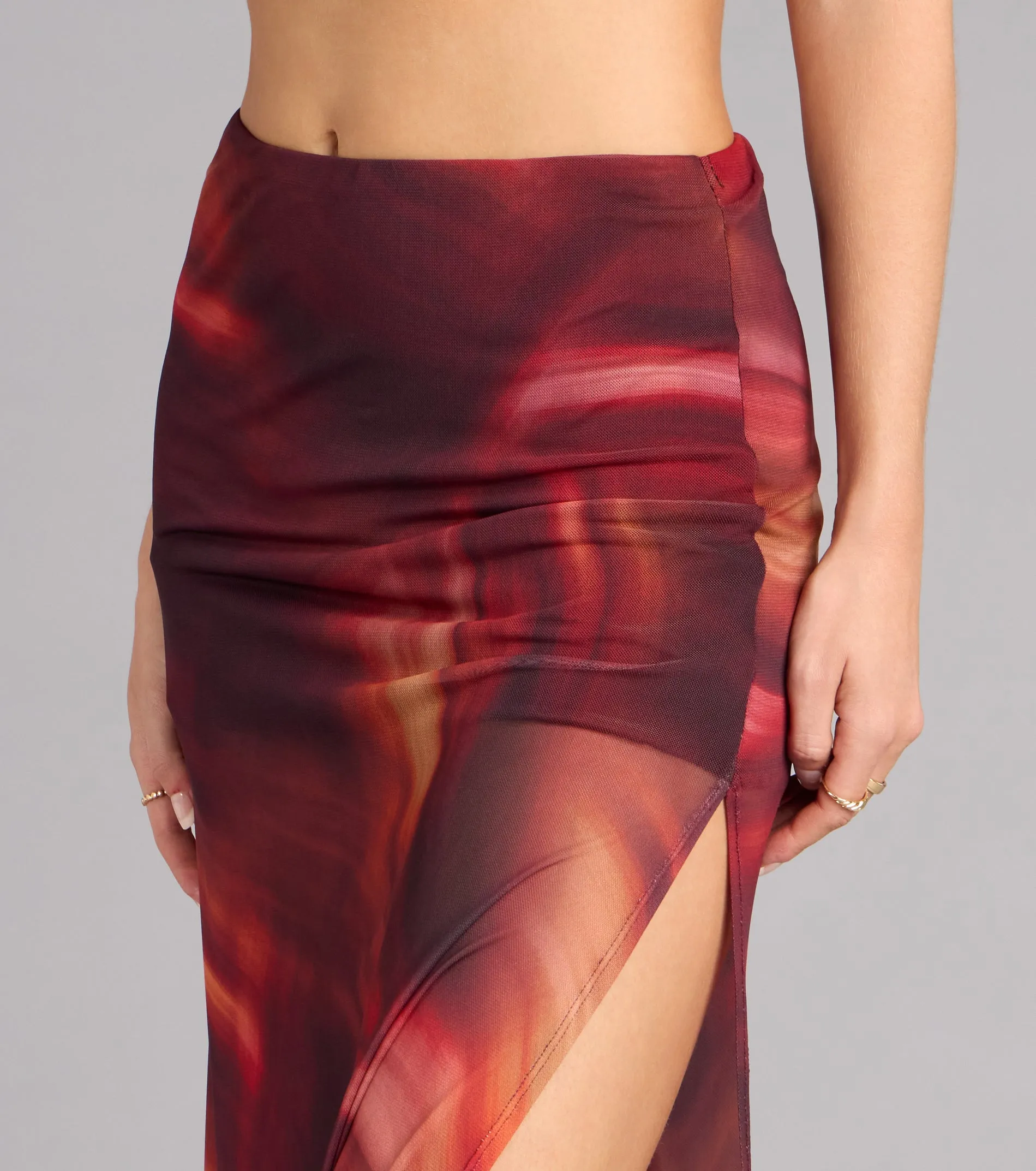 Sunset Glow Abstract Print Mesh Maxi Skirt sold by Windsor product image thumbnail 4