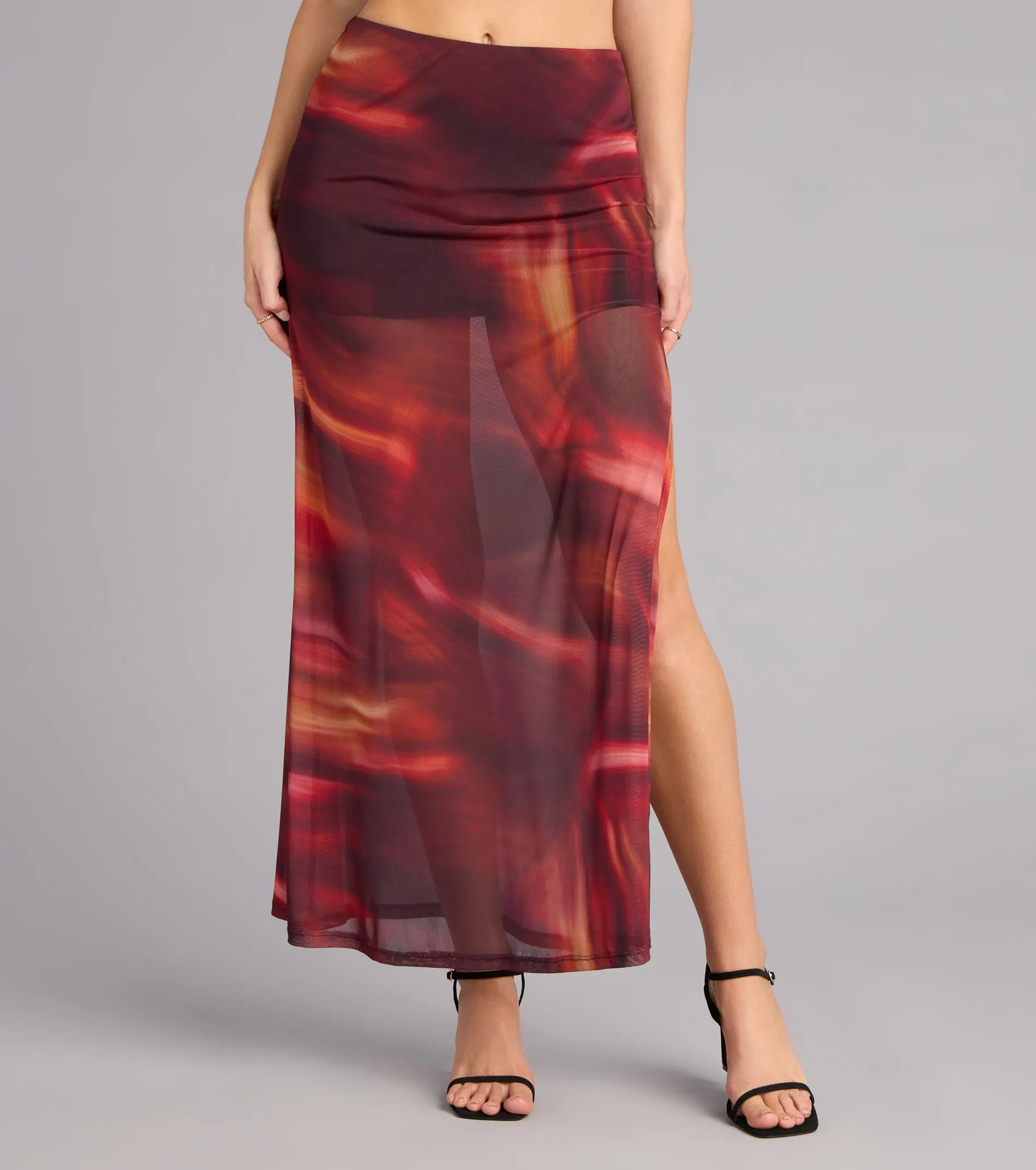 Sunset Glow Abstract Print Mesh Maxi Skirt sold by Windsor product image thumbnail 5