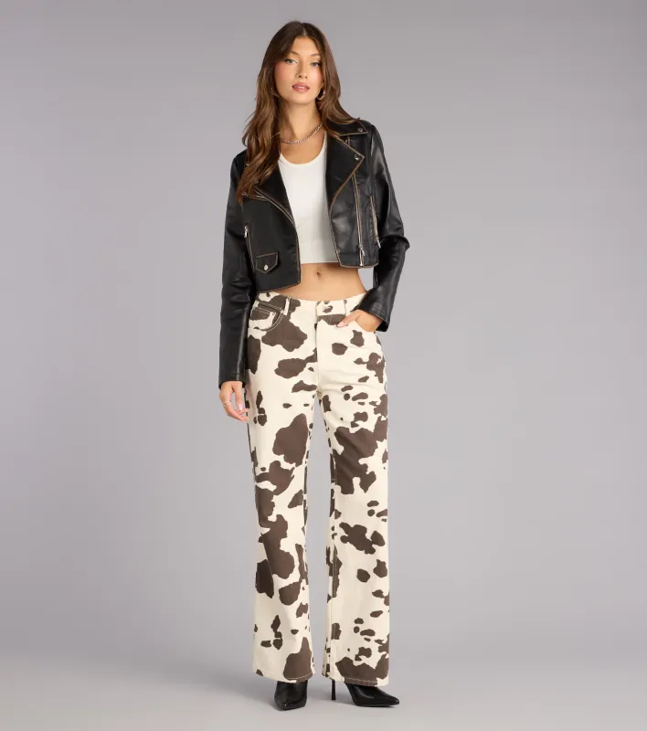 Spotted Scene Cow Print Denim Jeans sold by Windsor
