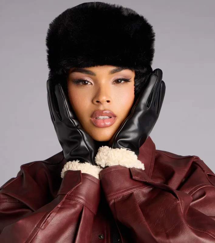 Style Forecast Sherpa Trim Faux Leather Gloves sold by Windsor