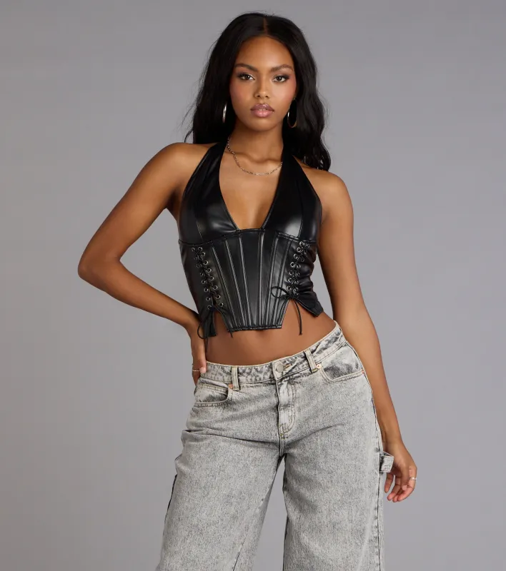 Chic Desires Faux Leather Corset Top sold by Windsor