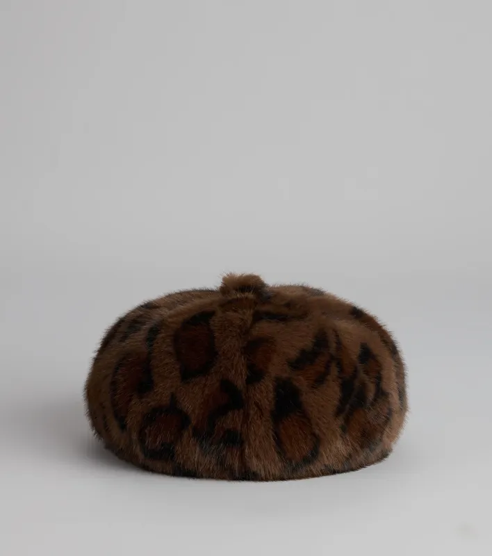 Leopard Luxe Faux Fur Beret sold by Windsor