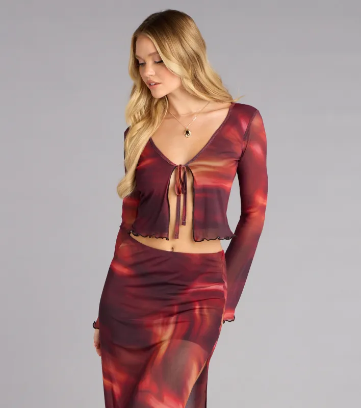 Sunset Glow Abstract Print Tie-Front Top sold by Windsor