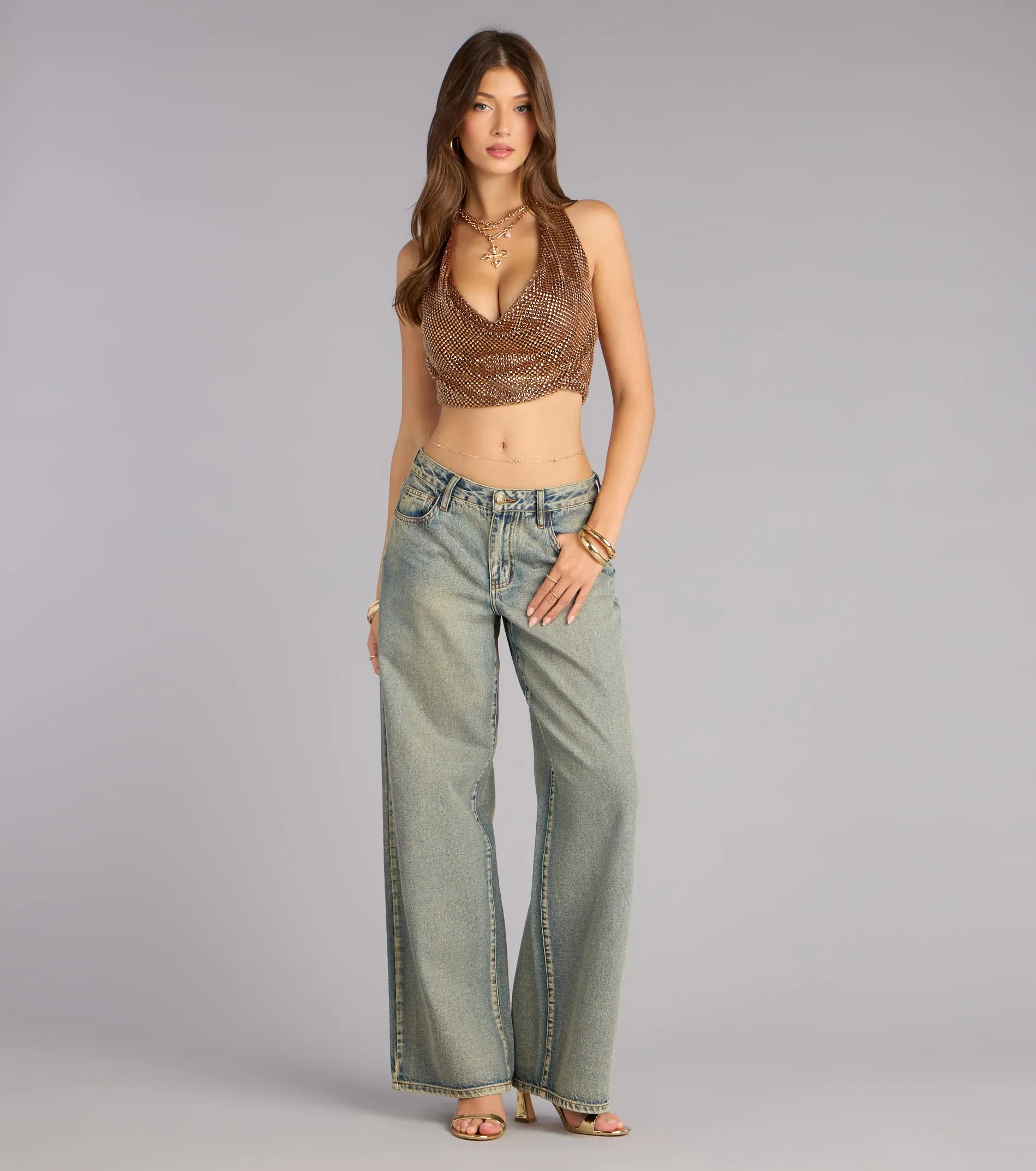 Cue The Sparkle Rhinestone Fishnet Halter Top sold by Windsor product image thumbnail 3