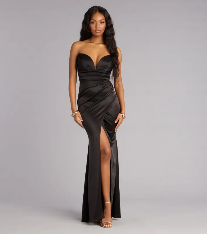 Gretchen Satin Plunge Mermaid Formal Dress sold by Windsor