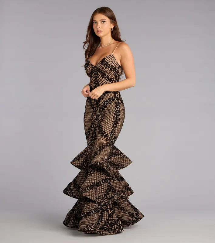 Juliette Flocked Mesh Mermaid Formal Dress sold by Windsor