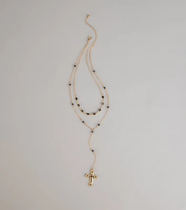 Bold Vibe Layered Lariat Cross Necklace sold by Windsor