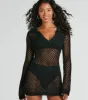 Strolls On The Beach V-Neck Crochet Mini Dress sold by Windsor