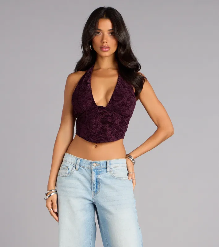 After Dark Lace-Up Halter Top sold by Windsor