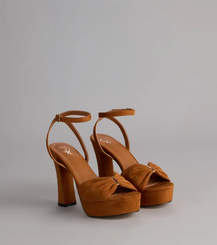 Stepping Up Bow Strap Platform Heels sold by Windsor