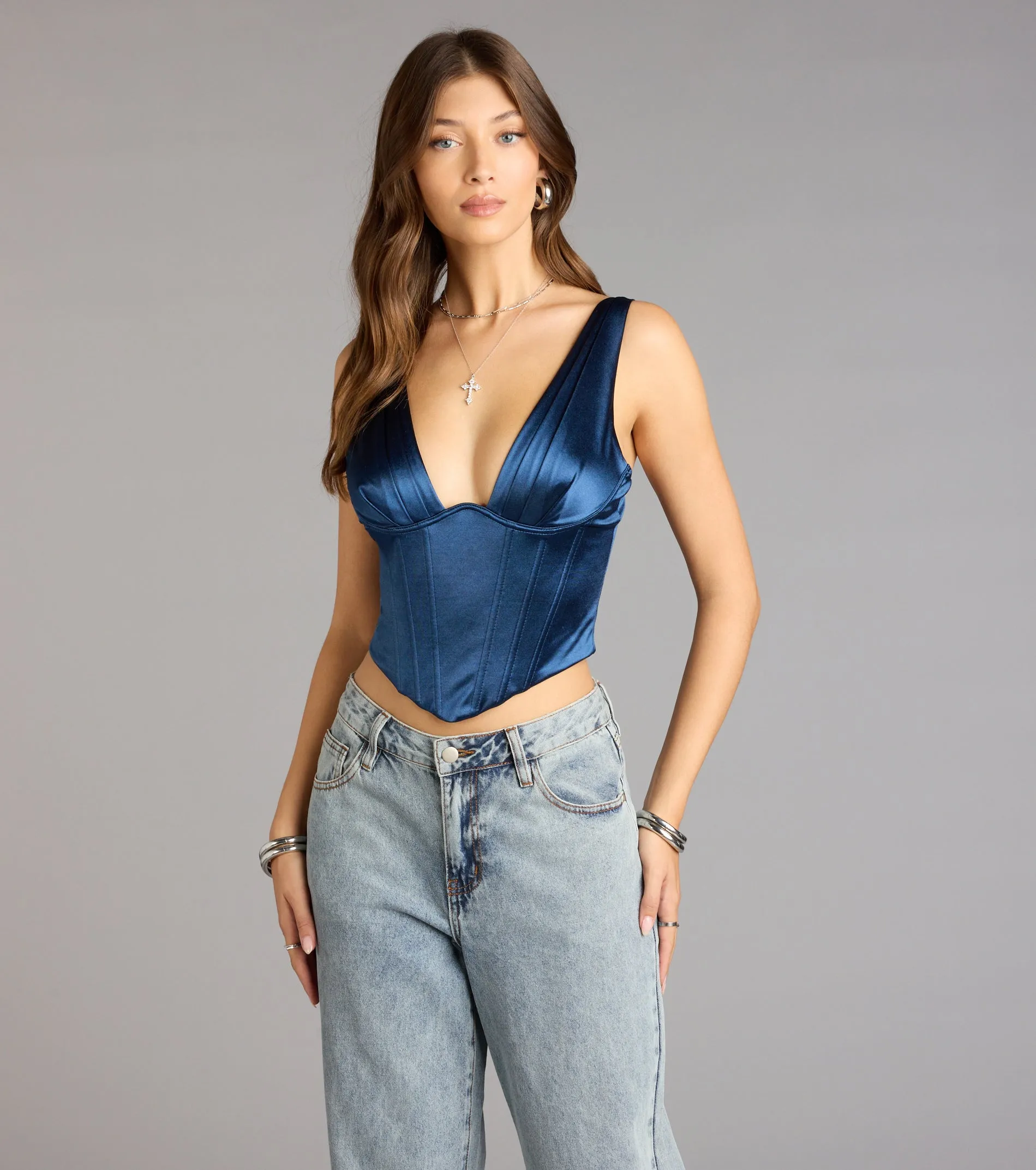 Midnight Muse Satin Corset Top sold by Windsor