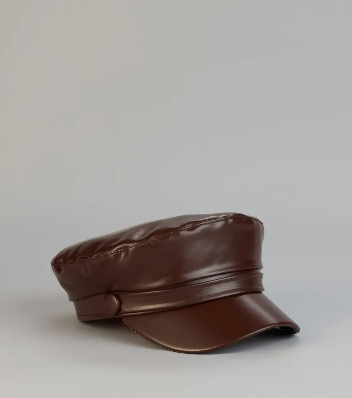 Effortless Off-Duty Faux Leather Cabby Hat sold by Windsor