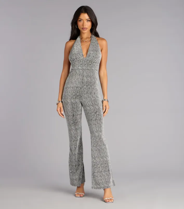 Afterglow Sparkle Halter Jumpsuit sold by Windsor