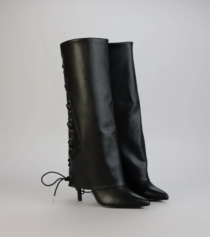 Point Taken Lace-Up Stiletto Boots sold by Windsor