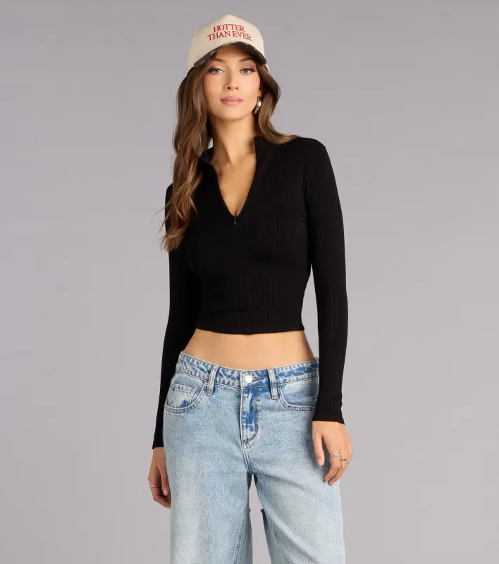 Ready To Move Mock Neck Zip Crop Top sold by Windsor