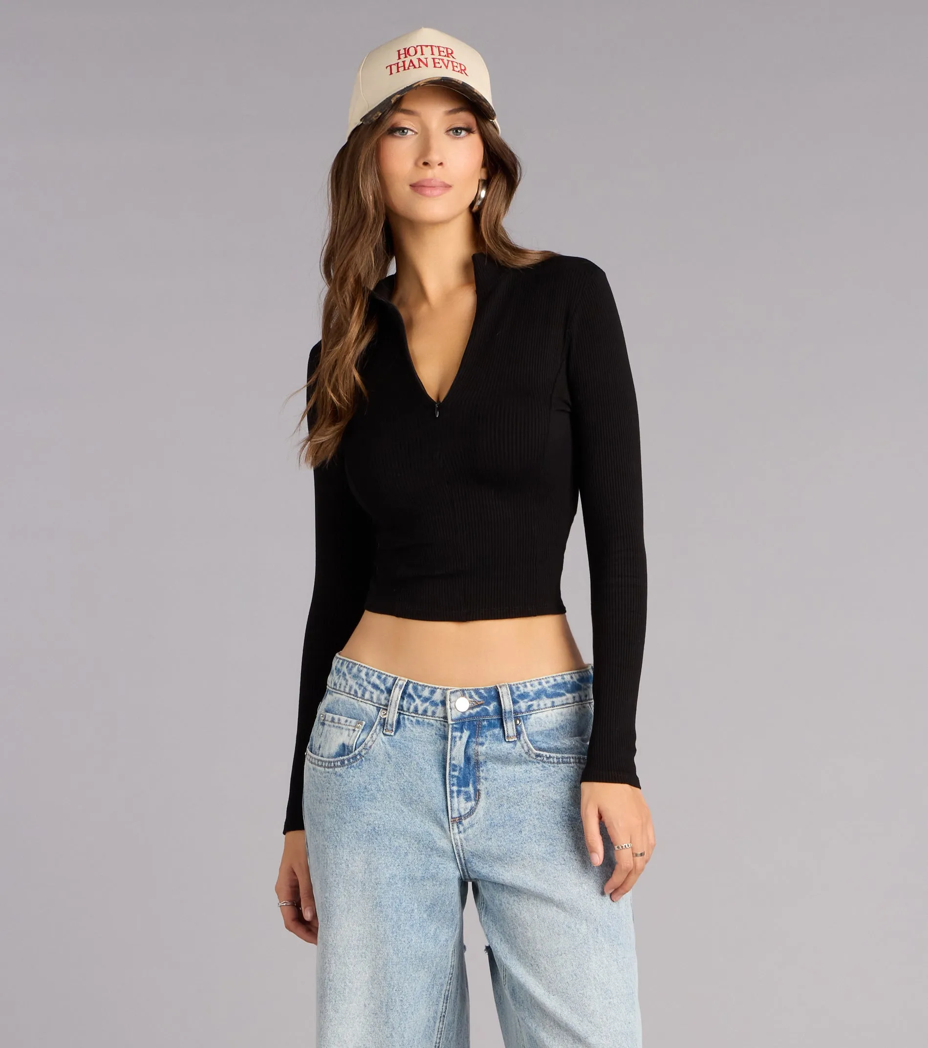 Ready To Move Mock Neck Zip Crop Top sold by Windsor