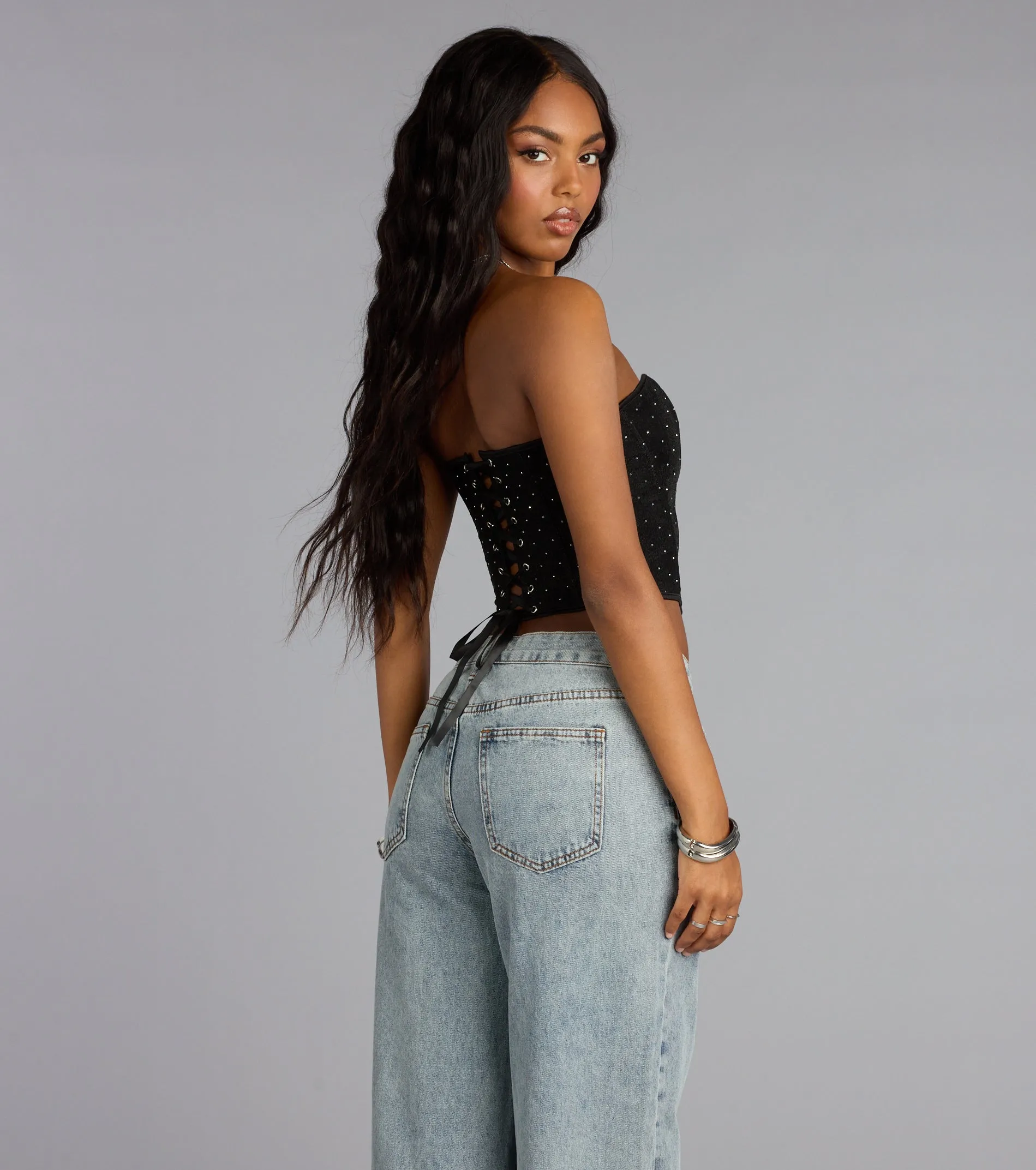 Lace Me in Luxe Rhinestone Corset Top sold by Windsor product image thumbnail 2