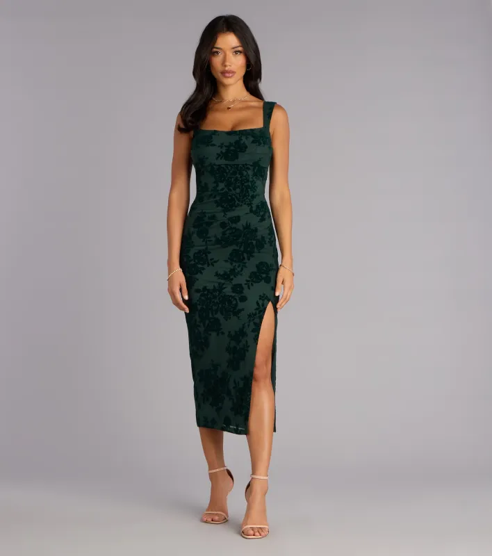 Emme Flocked Velvet Midi Formal Dress sold by Windsor