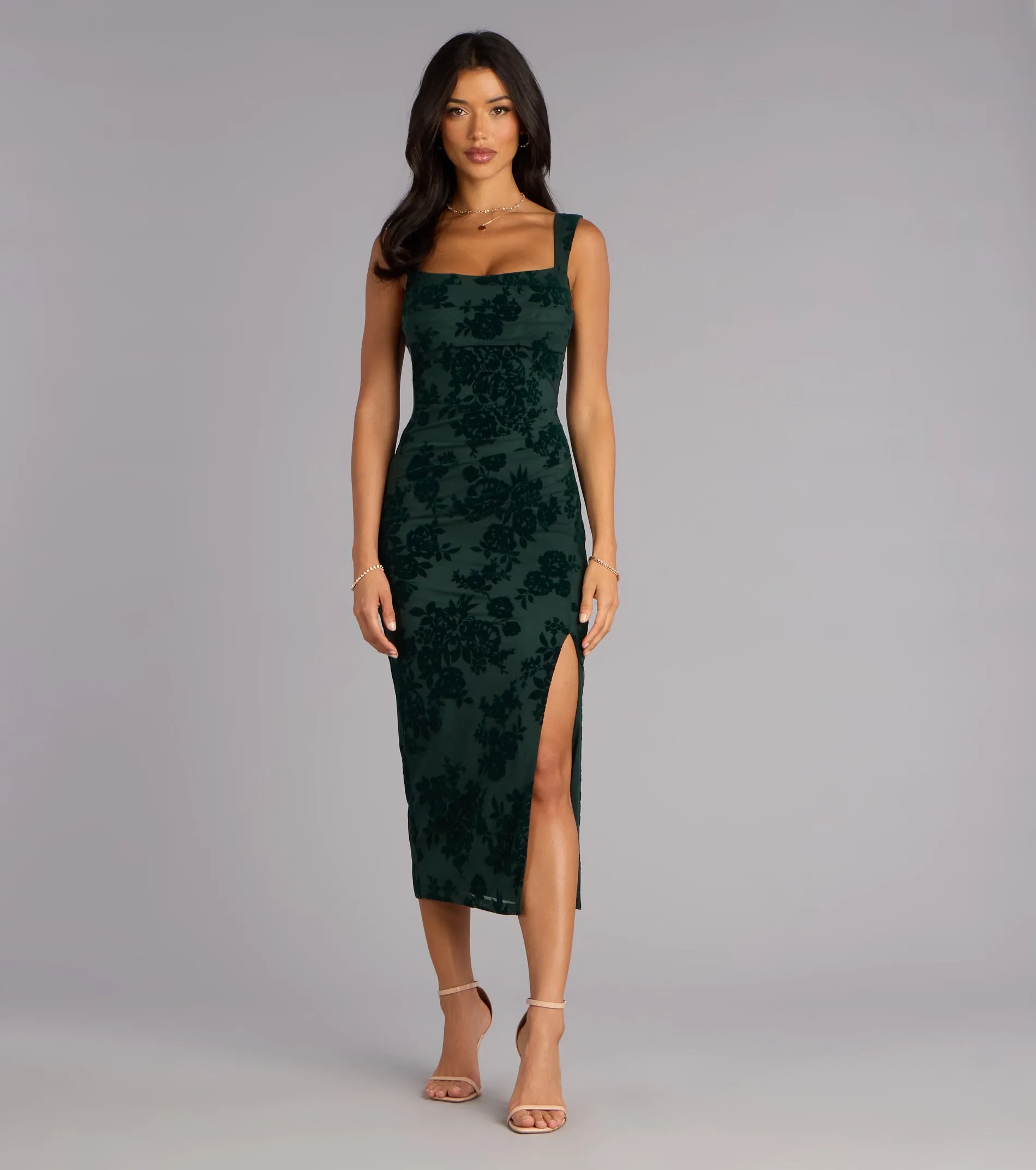 Emme Flocked Velvet Midi Formal Dress sold by Windsor