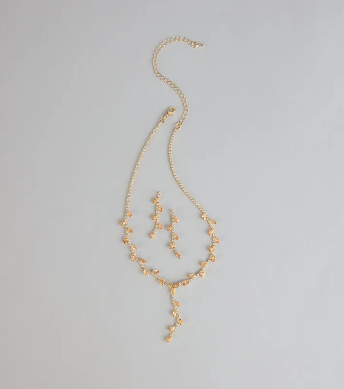 Sparkle In Bloom Rhinestone Leaf Necklace And Earrings Set sold by Windsor