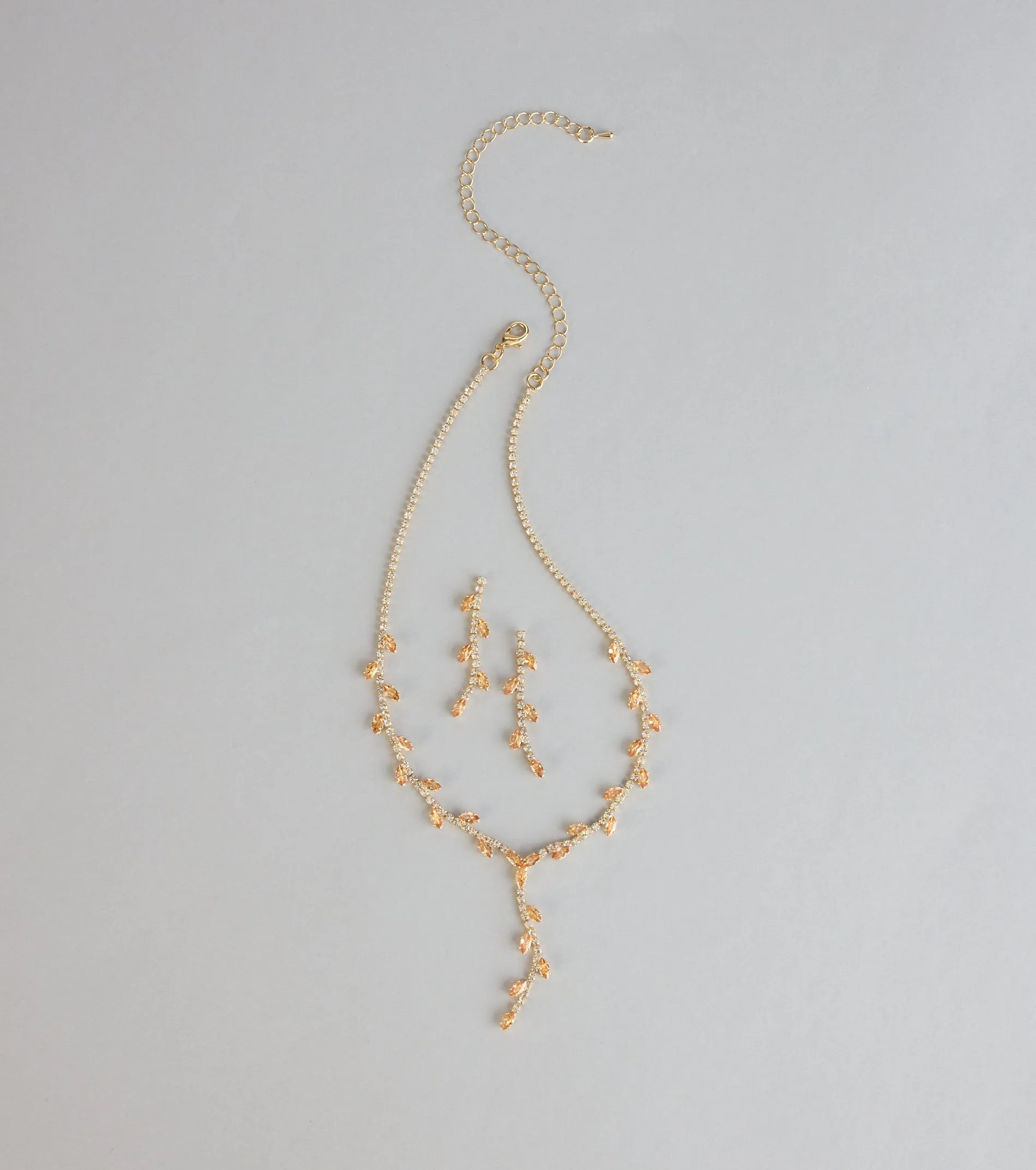 Sparkle In Bloom Rhinestone Leaf Necklace And Earrings Set sold by Windsor