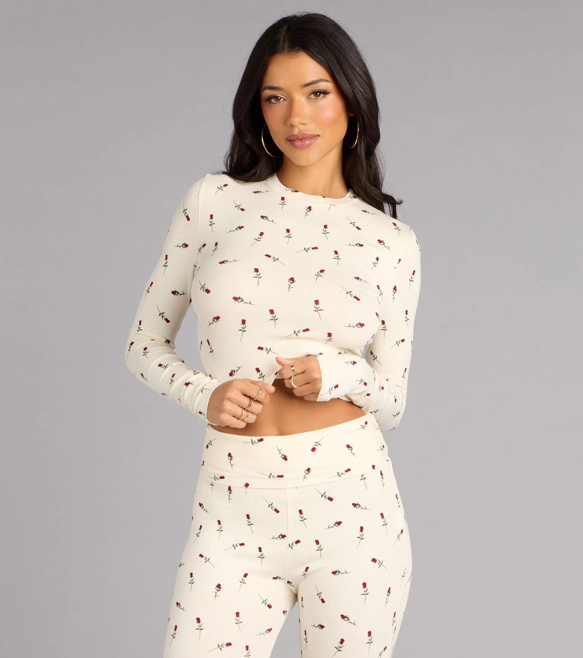 Cozy Bloom Rose Print Knit Pajama Top sold by Windsor product image thumbnail 4