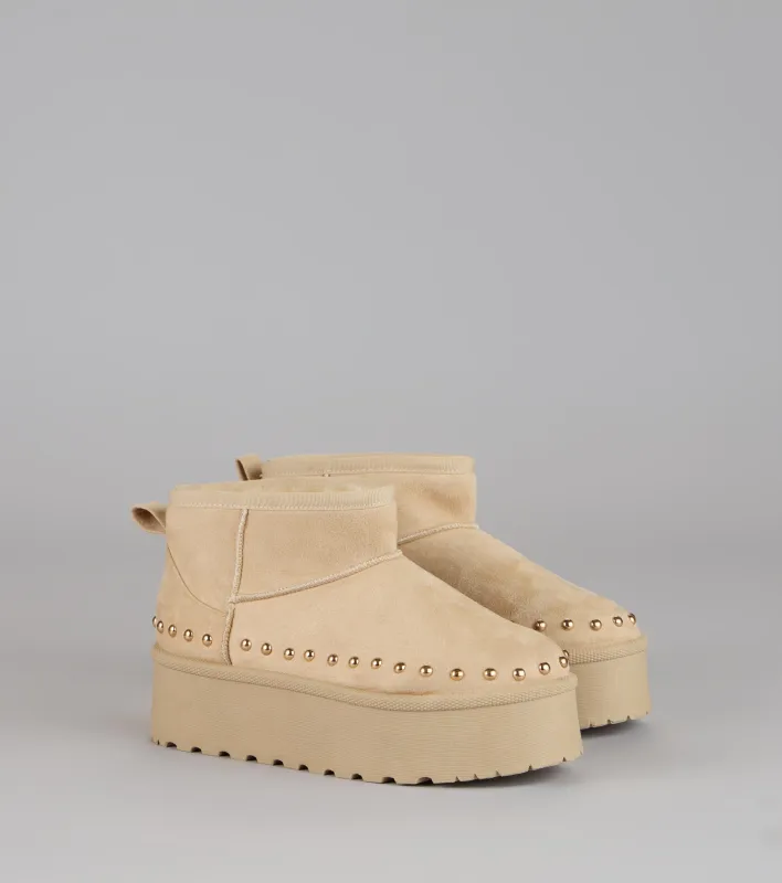 Frost Mode Microsuede Stud Platform Booties sold by Windsor