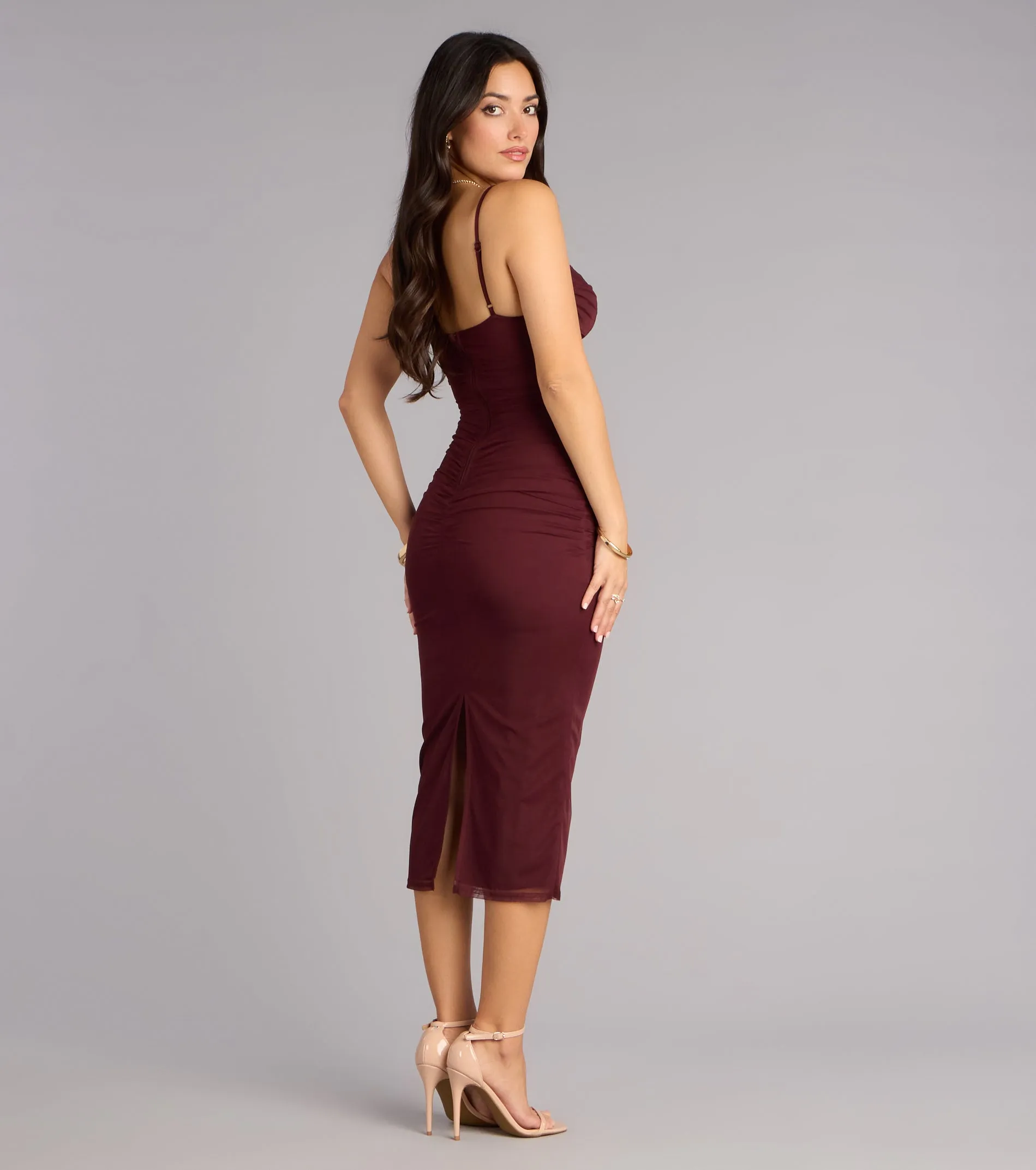 Crushworthy Mesh Ruched Midi Dress sold by Windsor product image thumbnail 2