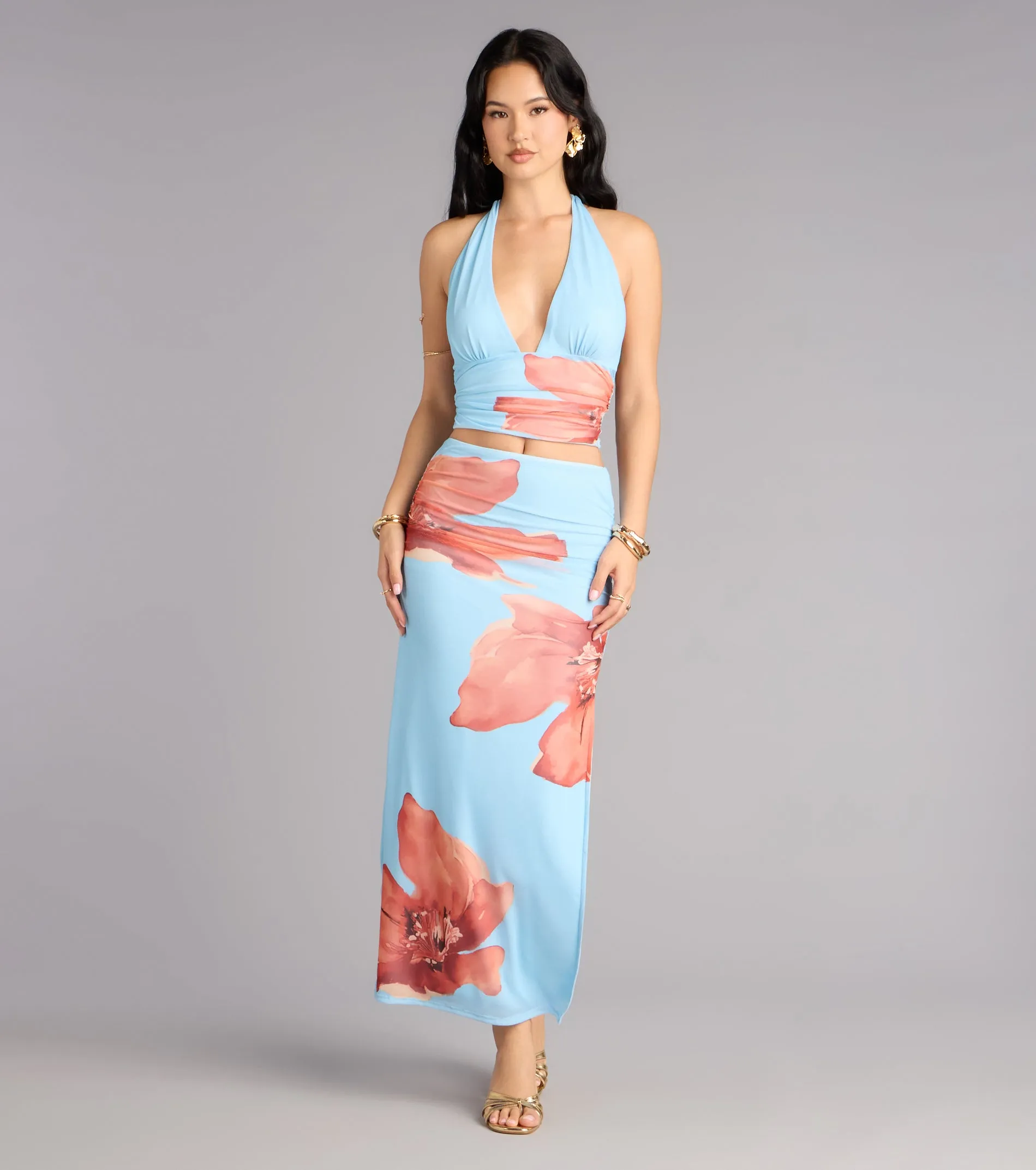 Vacay Bloom Floral Mesh Maxi Skirt sold by Windsor