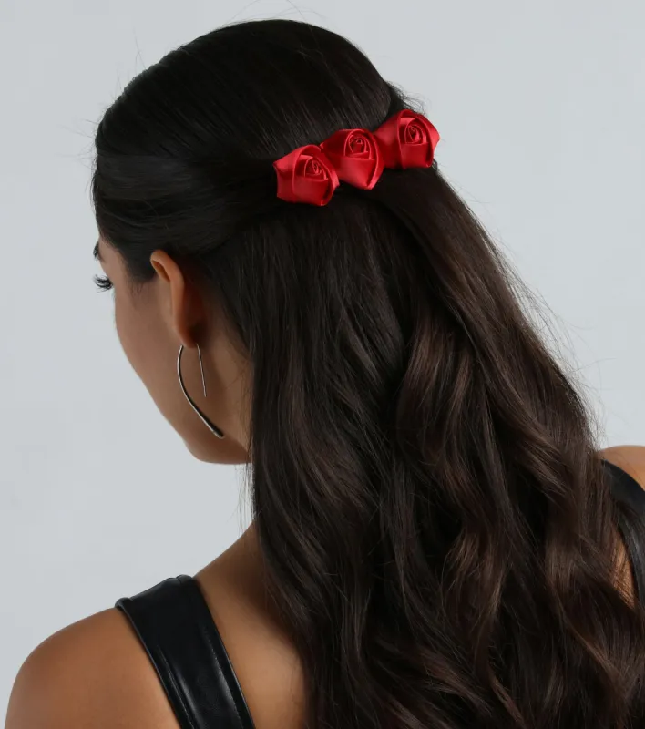 Timeless Satin Flower Rose Hair Clip sold by Windsor