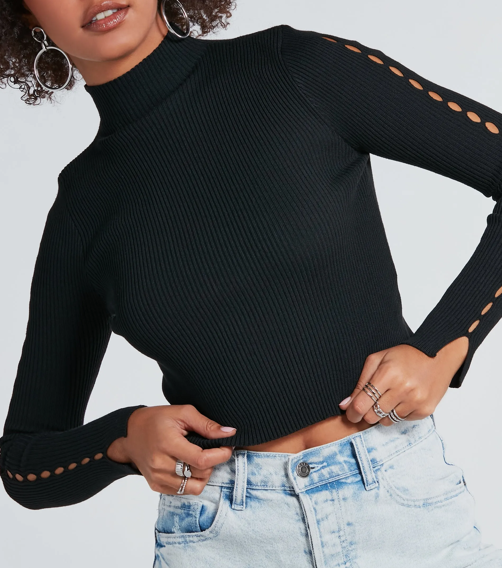 Chic Update Mock Neck Long Sleeve Crop Top sold by Windsor product image thumbnail 4