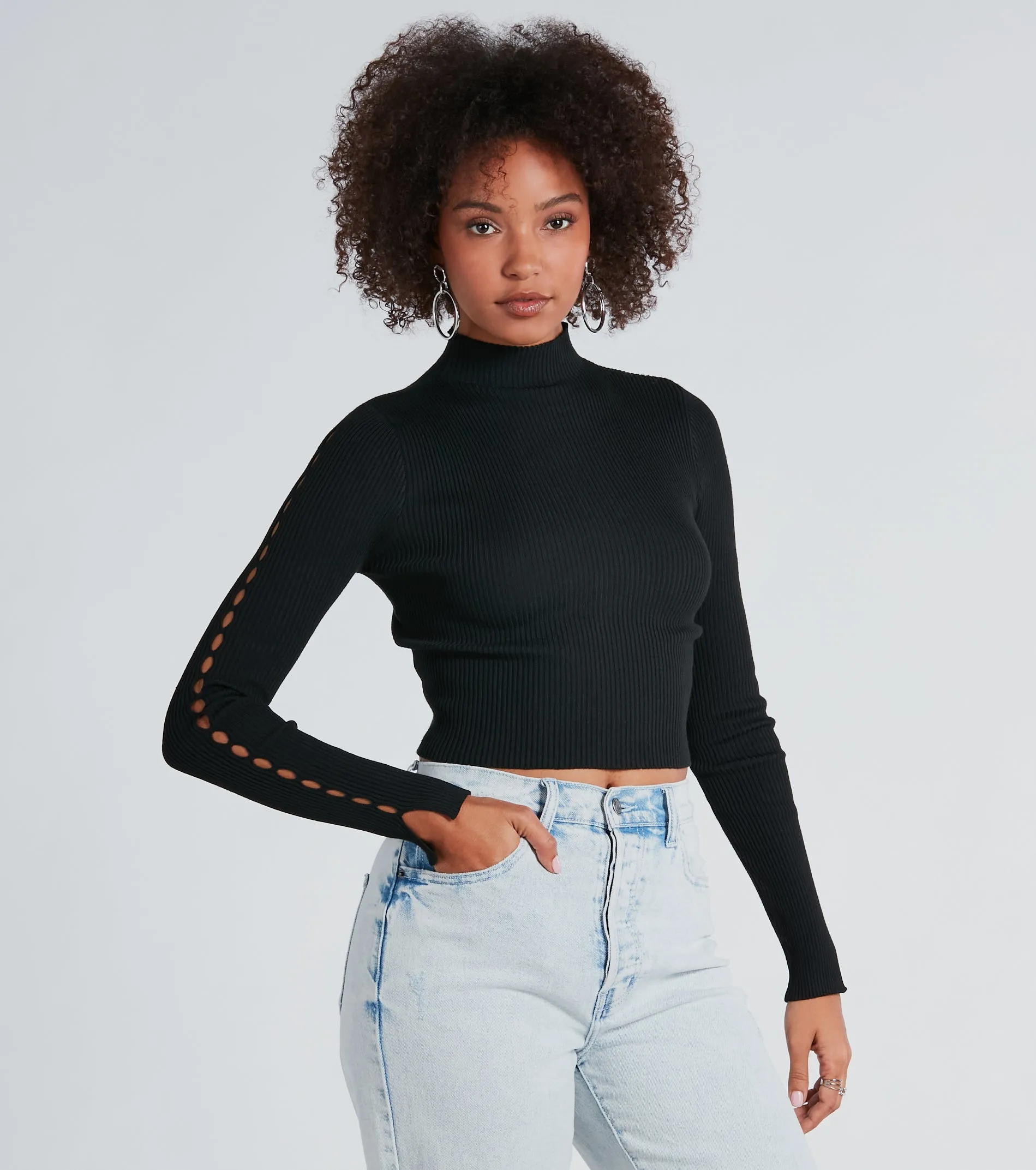 Chic Update Mock Neck Long Sleeve Crop Top sold by Windsor