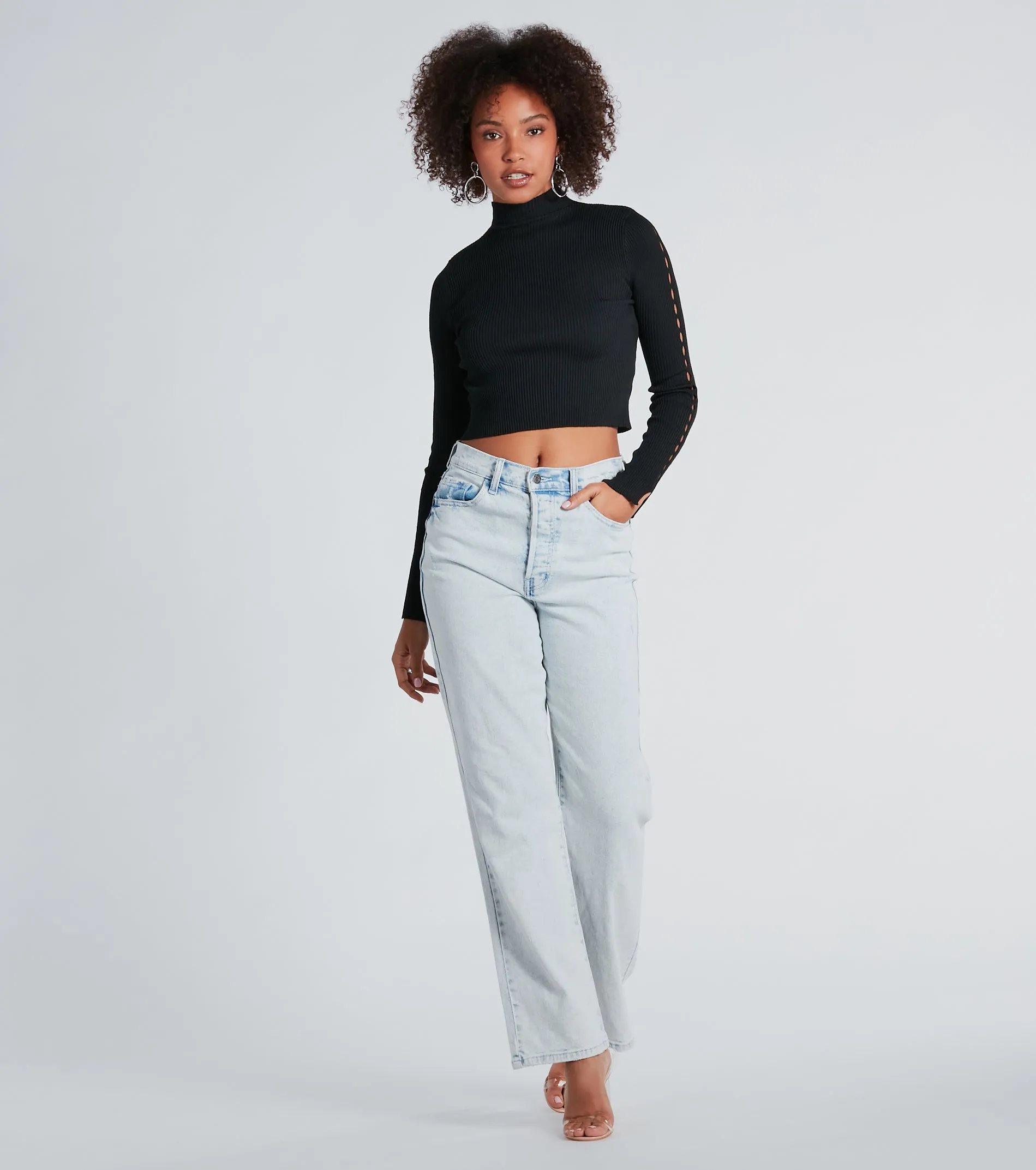 Chic Update Mock Neck Long Sleeve Crop Top sold by Windsor product image thumbnail 3