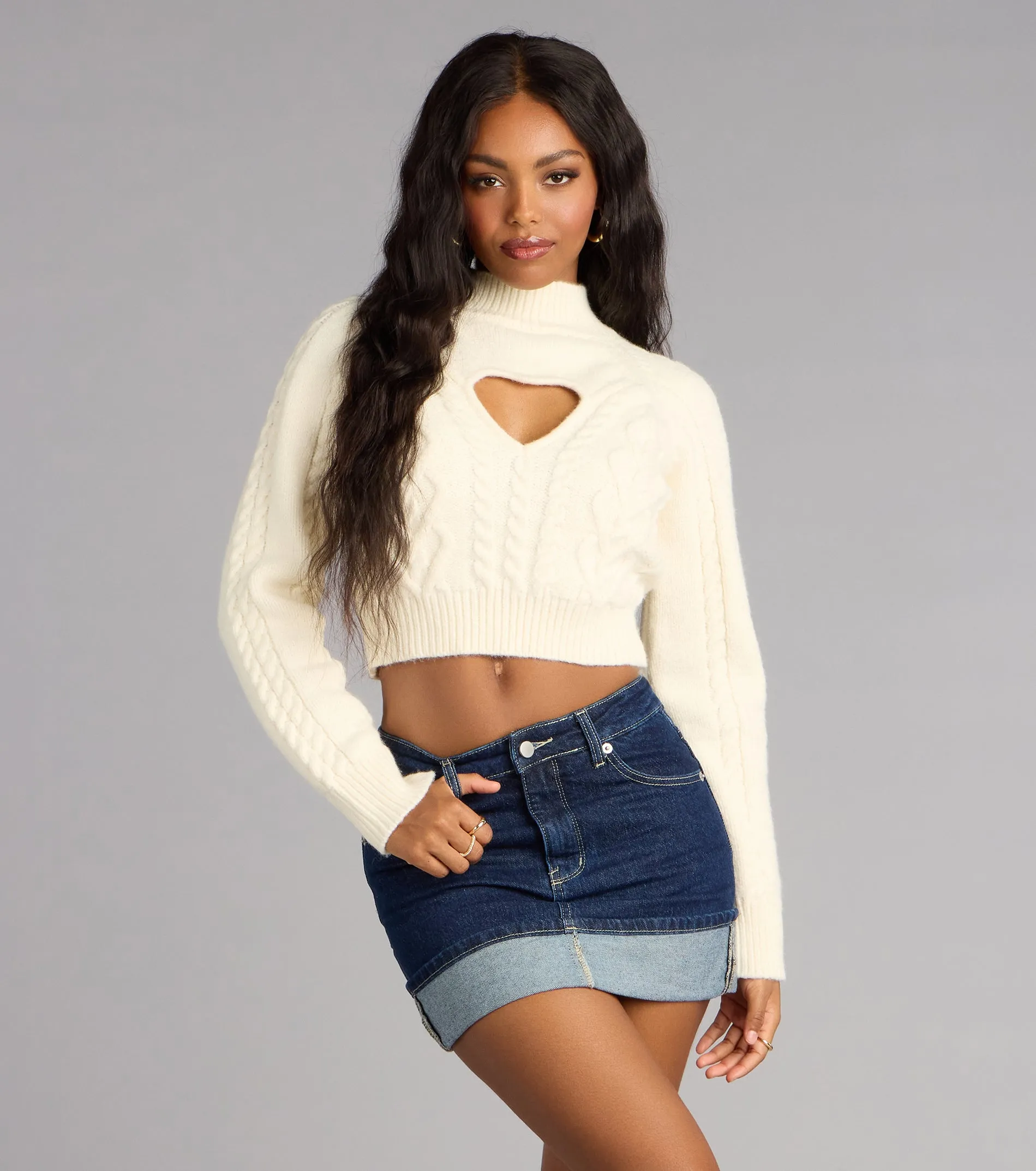Heart to Heart Cable Knit Crop Sweater sold by Windsor
