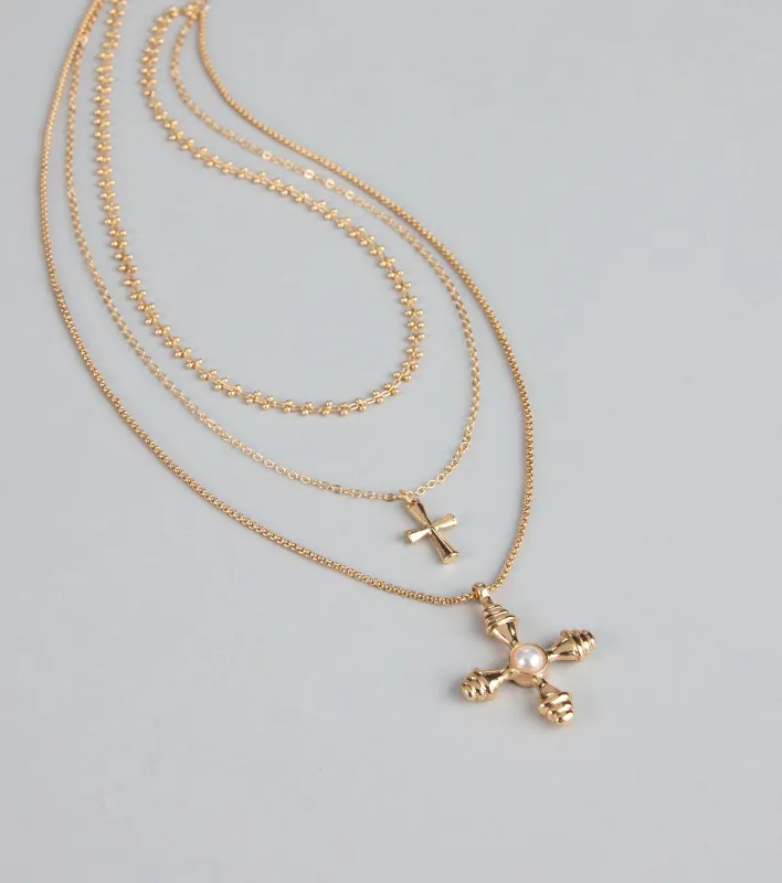 Divine Drip Layered Cross Necklace sold by Windsor