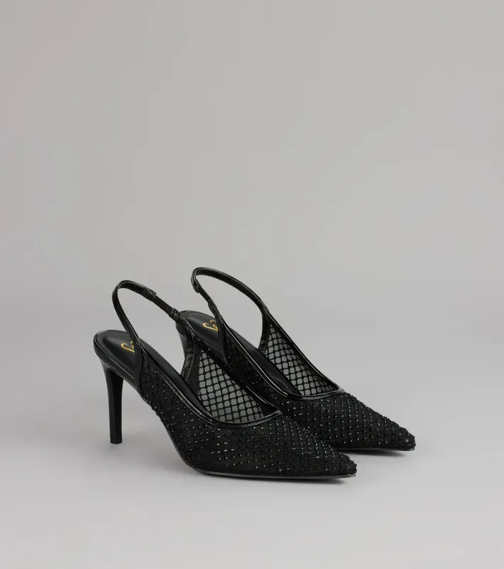 Pure Drama Mesh Stiletto Slingback Heels sold by Windsor