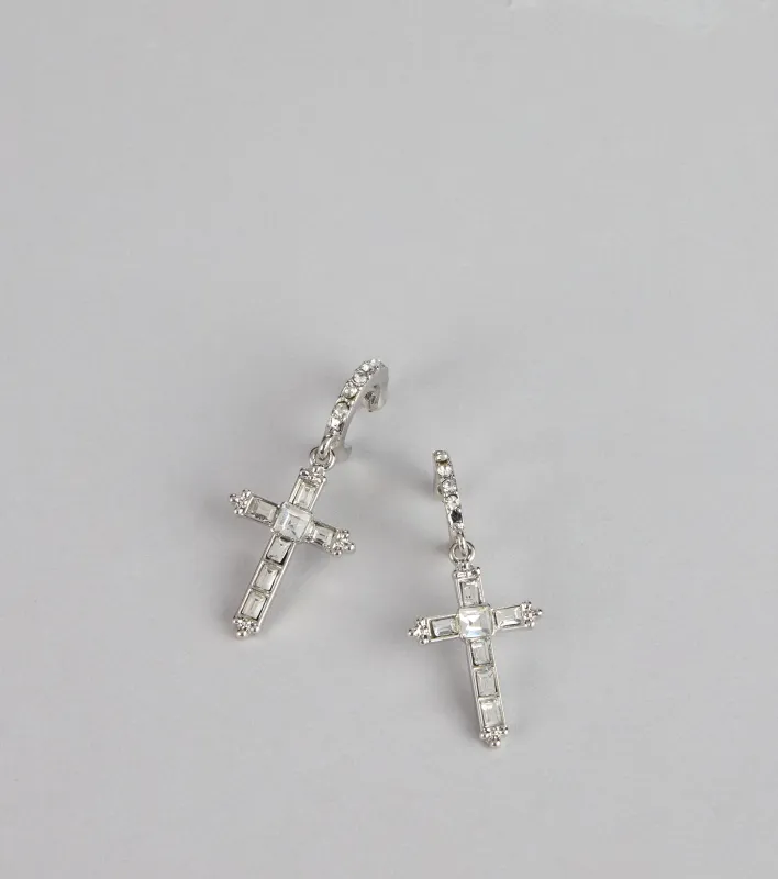 Glimmer Grace Rhinestone Cross Huggies sold by Windsor